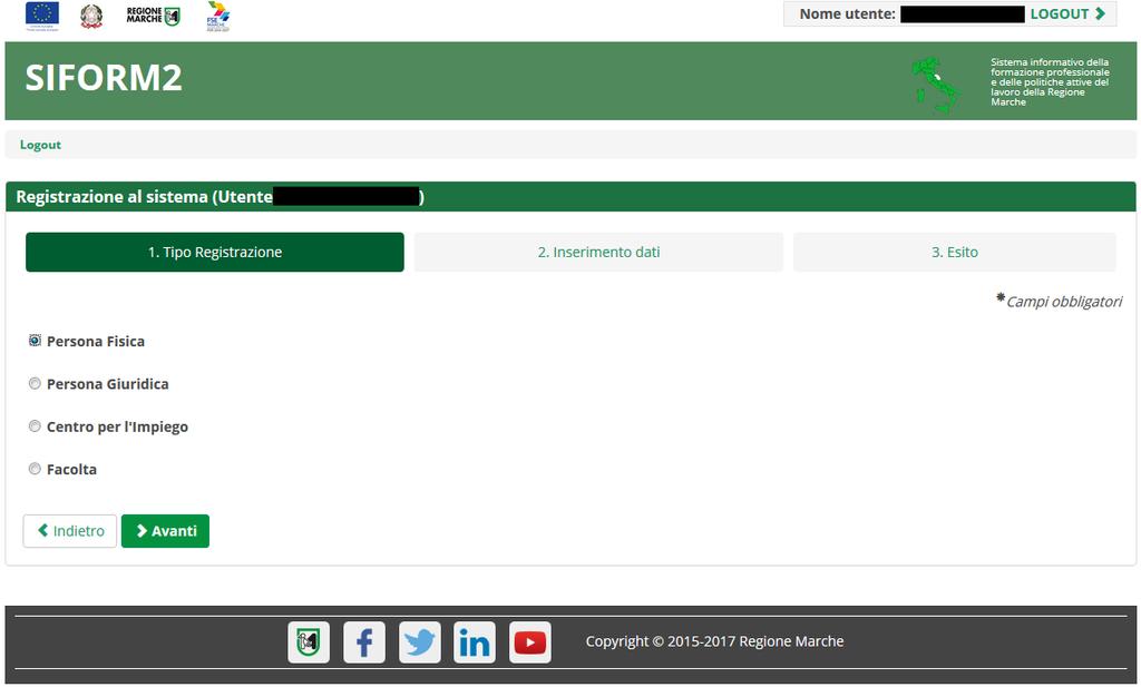 Al primo accesso verrà mostrato un messaggio relativo all assenza di profili registrati sul siform: Cliccare