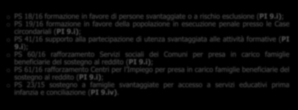 Attuazione per Asse Prioritario ASSE 2 INCLUSIONE SOCIALE Procedure attivate o PS 18/16 formazione in