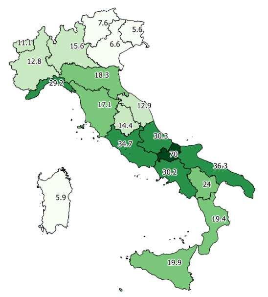 Mappe 2-4: Indici regionali di ricorso civile per Cassazione (per 100.000 ab.