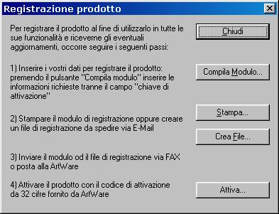 Seguendo le informazioni riportate nella finestra è possibile portare a termine il processo di registrazione e di attivazione di AWDD.