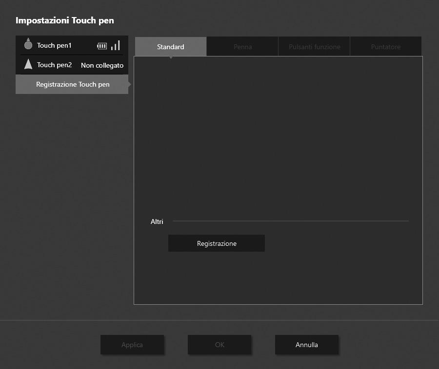 Registrazione (accoppiamento)/annullamento della registrazione di una penna attiva È possibile utilizzare contemporaneamente fino a 4 penne attive.