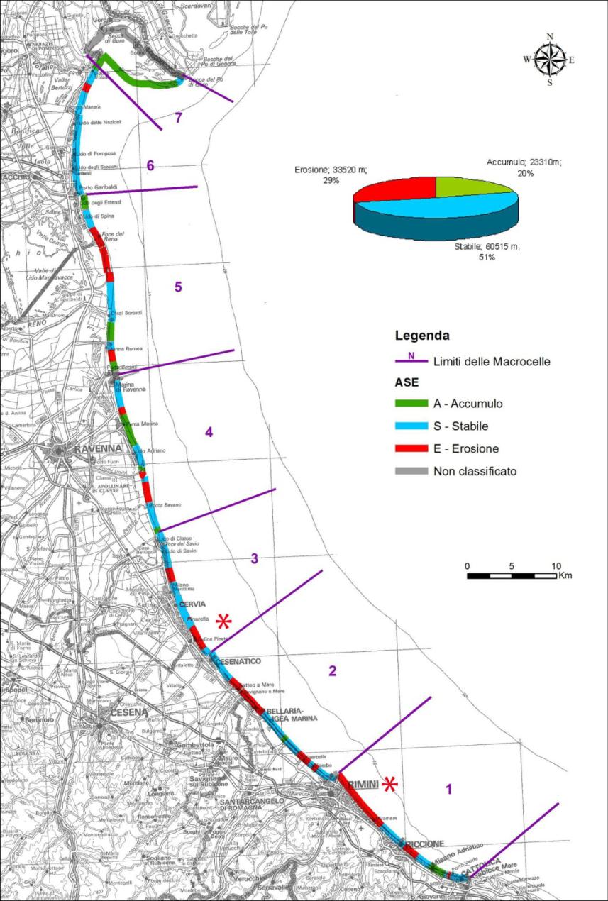 Situazione del litorale al 2012 rispetto al 2006 Stato del litorale