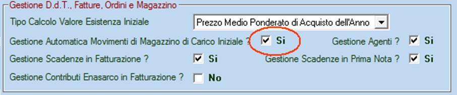 Lasciare invariati i parametri nella parte alta (codici deposito e articolo) e impostare le voci in basso come in figura.