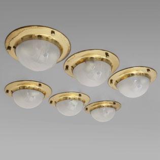 A set of five ceiling or wall lamps, 'LSP 6' model, Manufactured by AZUCENA, 1965. Brass and frosted glass. Height 5.1, diameter 13.8 inches.