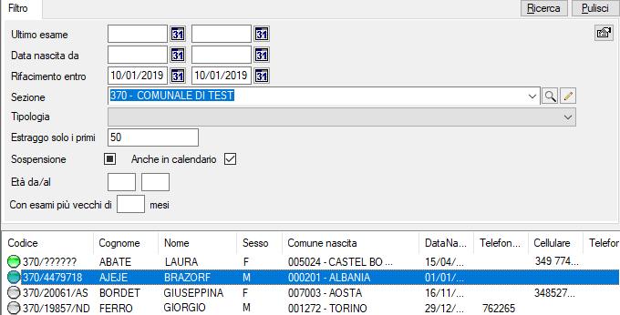 1. CALENDARI EVENTI SANITARI Il calendario di Eventi Sanitari ha la pagini iniziale suddivisa in 2: a sinistra, nella parte alta, si possono selezionare una lista di filtri (date dell ultimo esame,