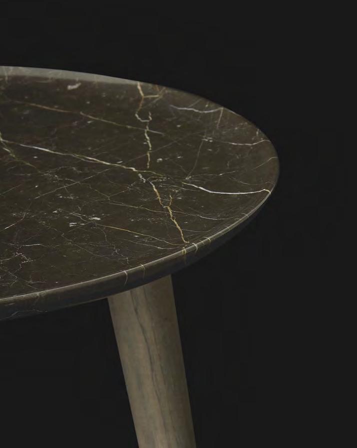 In questa pagina: tavolino Mad Coffee Table in rovere cenere con piano in marmo noir saint laurent lucido.