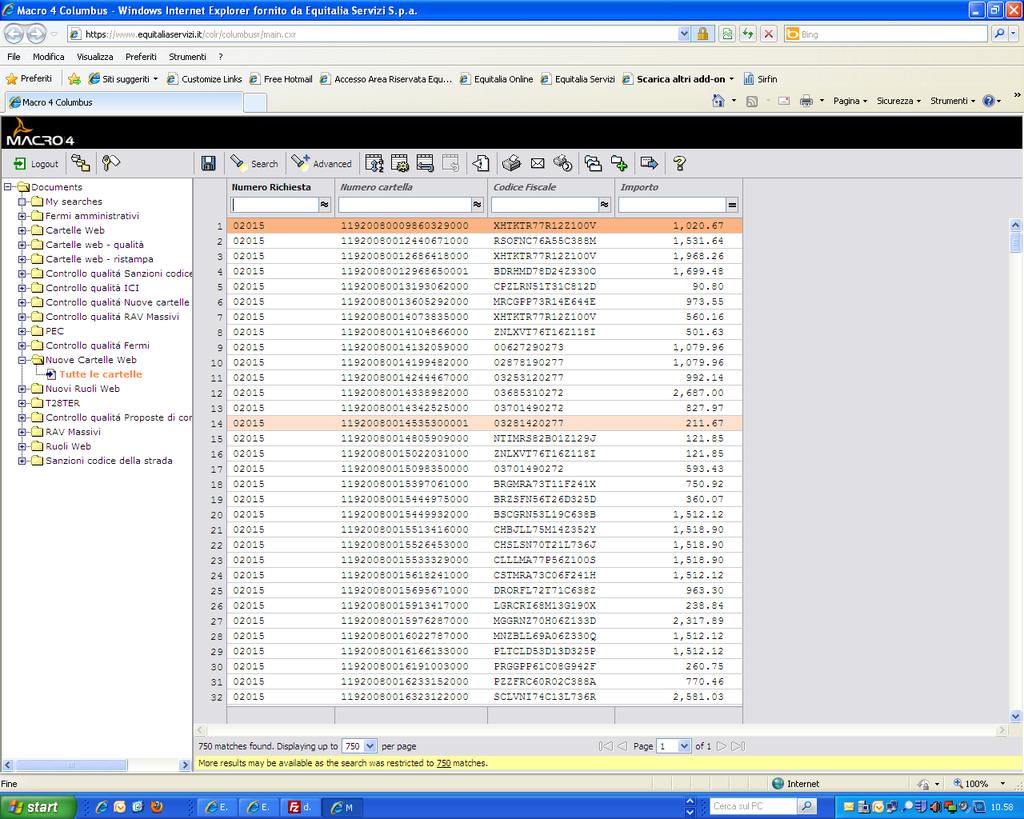 4.1 VISUALIZZAZIONE DOCUMENTO Cliccare sulla directory interessata per ottenere l elenco dei documenti presenti in archivio: Area nascosta per la protezione dei dati personali Figura 8 Documenti Web