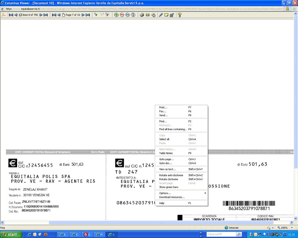 Visualizzazione e rotazione di parte di un documento Verrà visualizzato il documento ruotato di 90 in senso antiorario Per ritornare all orientamento originario fare click