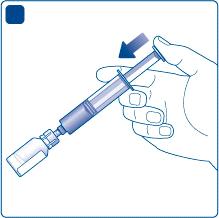 Mantenga la siringa leggermente inclinata, con il flaconcino rivolto verso il basso. Prema lentamente lo stantuffo per iniettare il solvente nel flaconcino della polvere.