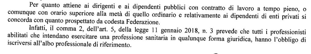 INTERPELLO ritenuto che i dirigenti e dipendenti pubblici a tempo pieno, o comunque con orario superiore alla metà di quello ordinario, siano obbligati ad iscriversi nei rispettivi Settori dell Albo