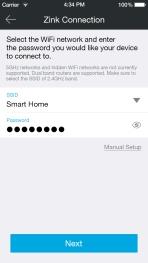 6 Return to the Zmodo app page and select or enter the SSID and password of the WiFi network that you want your camera