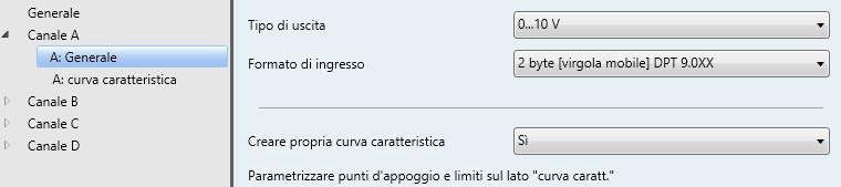 Il seguente esempio mostra l'utilizzo della curva caratteristica per limitare il campo d'ingresso.