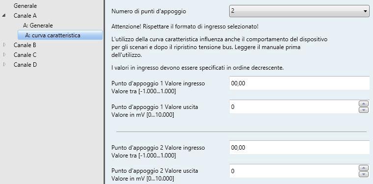 Impostazioni sulla pagina parametri A: Generale: Impostazioni sulla pagina parametri A: Curva caratteristica: Se una propria