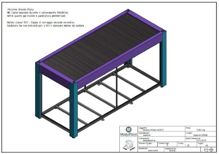 LA STRUTTURA La struttura portante è realizzata in elementi metallici sagomati con spessori che variano da 5 a 10 mm. Gli elementi sono completamente smontabili in quanto sono imbullonati tra di loro.