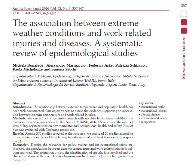 SELECTED STUDIES FOR THE ASSOCIATION BETWEEN HEAT WAVES AND WORK- RELATED INJURIES.