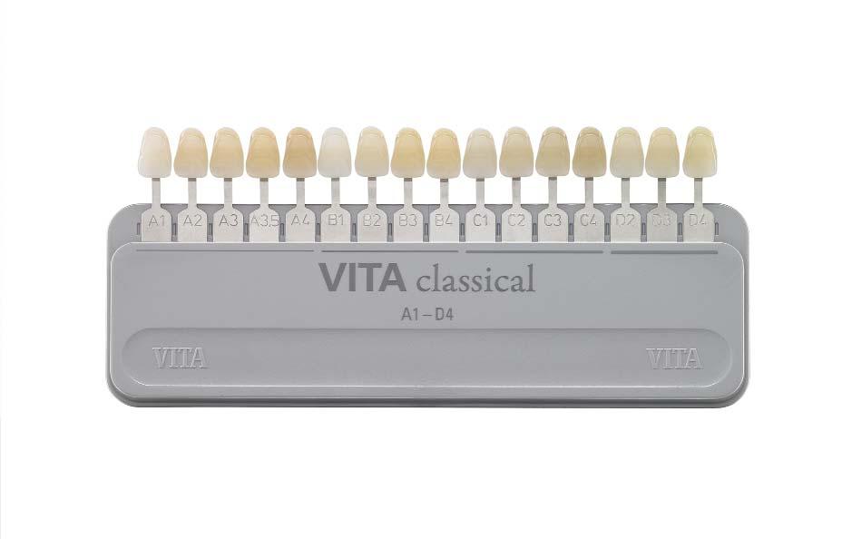Scala colori VITA classical A1-D4 La scala VITA classical A1 - D4 serve per la determinazione sicura del colore dei denti.