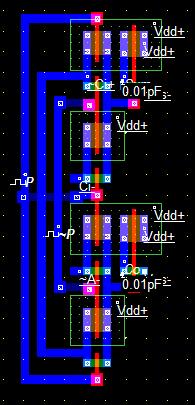 Figura 13: Layout del circuito per il calcolo di somma e riporto di uscita realizzato in Microwind 3.