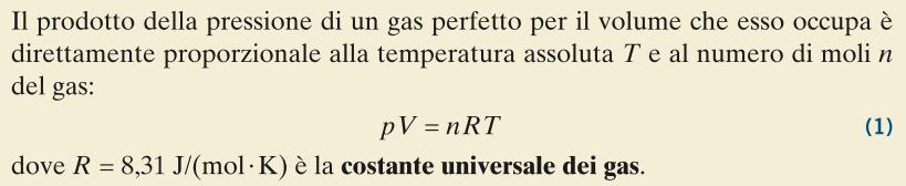 EQUAZIONE DI STATO DI UN GAS PERFETTO Introducendo una costante di proporzionalità R,