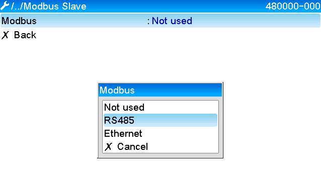 2 Impostazioni di configurazione 2.1 Modbus TCP, RS485 L'interfaccia da utilizzare per il Modbus può essere selezionata in /Configurazione/Impost.