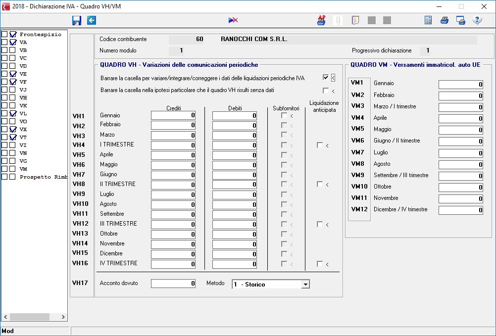 Quadro VH Il quadro VH deve essere compilato SOLO nel caso si voglia rettificare una Comunicazione periodica IVA inviata in precedenza.