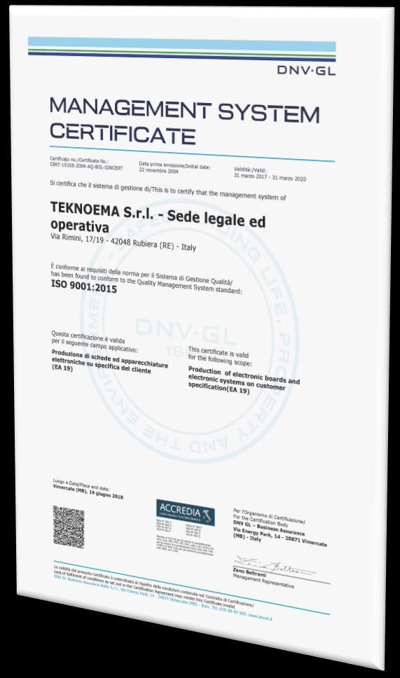 Qualità Teknoema è certificata UNI EN ISO