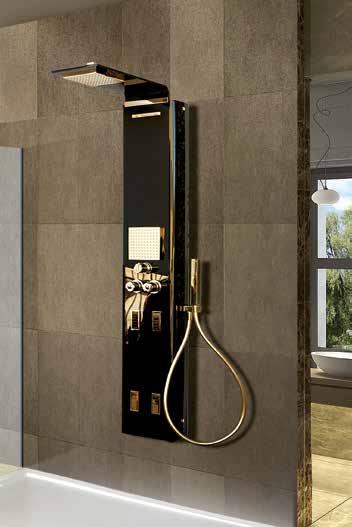 1 soffione laterale 150x150 mm. 1 cascata. 4 getti laterali 2,5x8 mm. 1 doccia. Operating pressure 2-5 bar. Thermostatic mixer. 1 head shower 150x150 mm with rainfall. 1 side shower 150x150 mm.