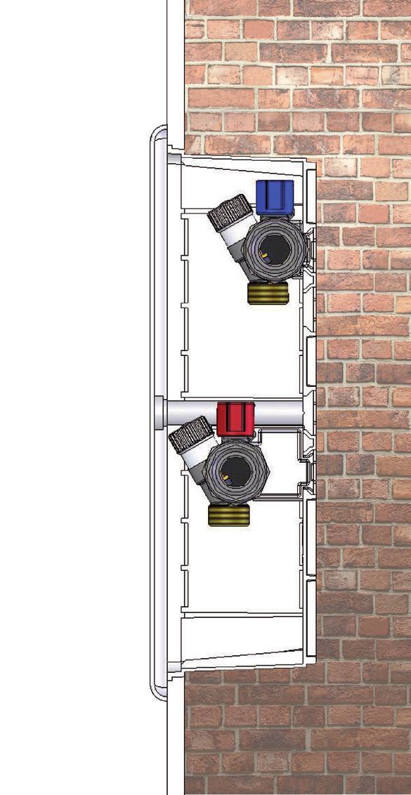 fissaggio con staffe precostituite di cui si riportano le misure esterne. The chart below shows the overall dimensions for the combination of two simple modular manifolds and a full-flow ball valve.