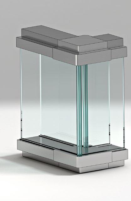 3. Glass. 4. Polycarbonate joints. 5. Profile at floor. 6. Lower 45 corner with cut on site. 1. Profile at ceiling. 2. Upper 90 pre-finished corner. 3. Glass. 4. Polycarbonate joints. 5. Profile at floor. 6. Lower 90 pre-finished corner.
