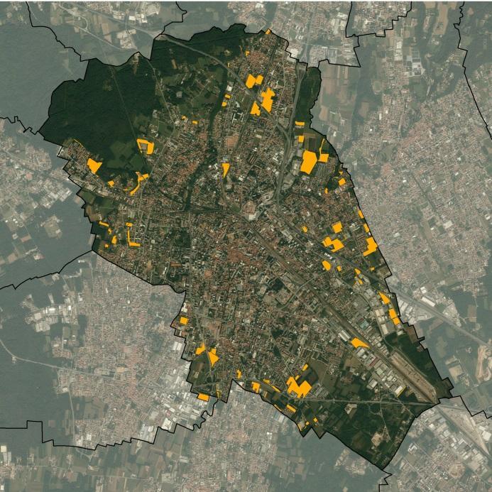 Comune di Gallarate (VA) Tabella 96 Comune di Gallarate: Localizzazione degli Ambiti di Trasformazione del PGT (in arancione) e Trasformazioni dirette (in giallo).