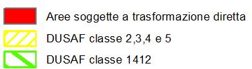 Figura 19 Esempio di sovrapposizione della aree a trasformazione diretta con la banca dati DUSAF, classe 1412 e classi 2 (aree