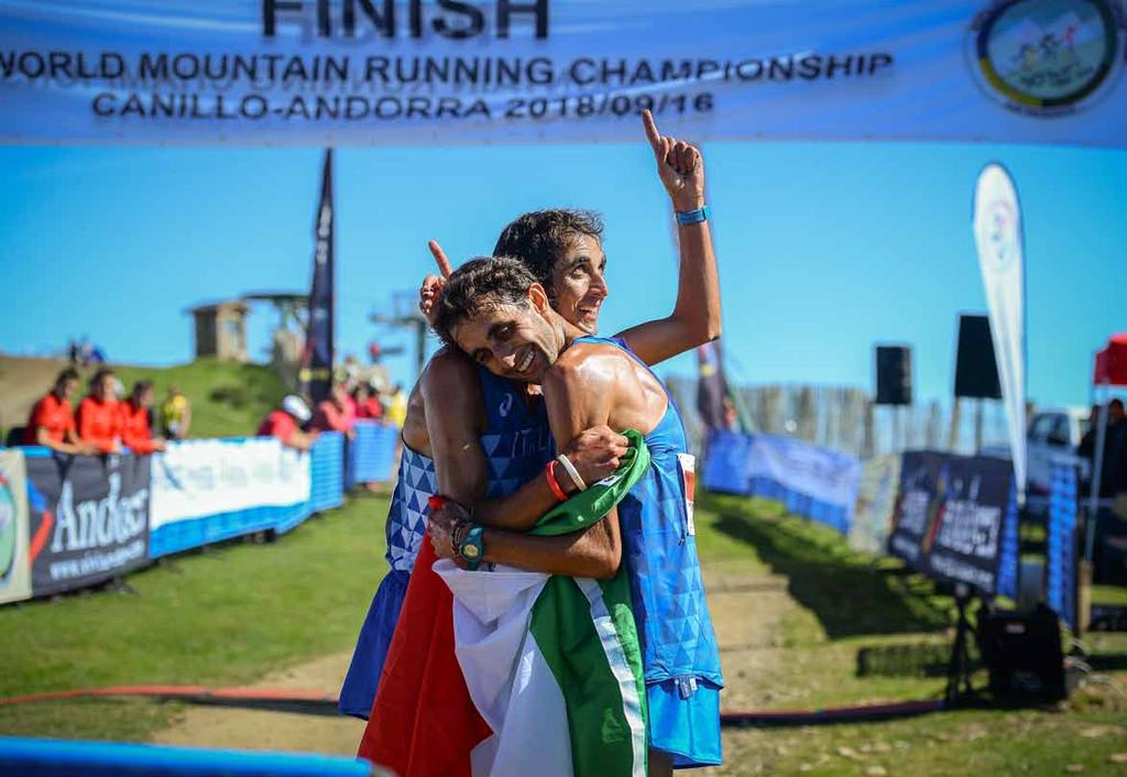 I gemelli Bernard e Martin Dematteis al traguardo del 34 Campionato Mondiale di corsa in montagna 2018 a Canillo (Andorra). Foto di Damiano Benedetto.