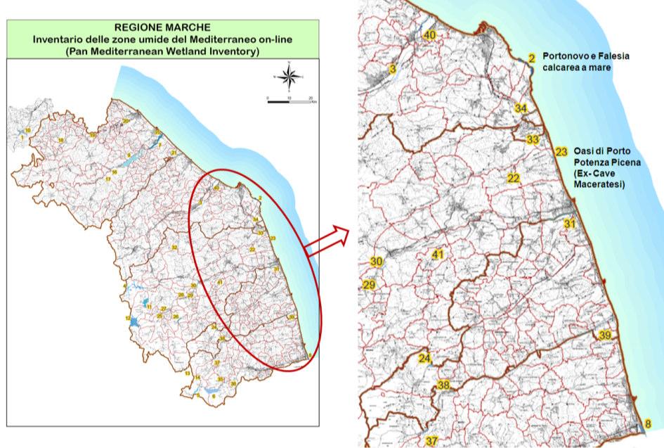 Pag. 14 di 89 Figura 2-9: carta delle zone umide della Regione Marche (Fonte: Inventario delle zone umide del Mediterraneo on-line, www.regionemarche.