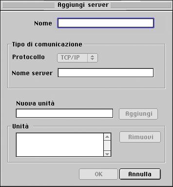 2-15 Installazione del software e dei font di Fiery EXP5000 Viene visualizzata la finestra di dialogo Aggiungi server. 3. Immettere le informazioni appropriate per Fiery EXP5000.