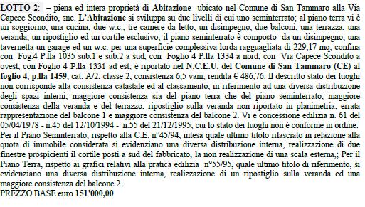 VALORE D ASTA/PREZZO DI RIFERIMENTO: EURO 151.000,00; OFFERTA MINIMA: EURO 113.