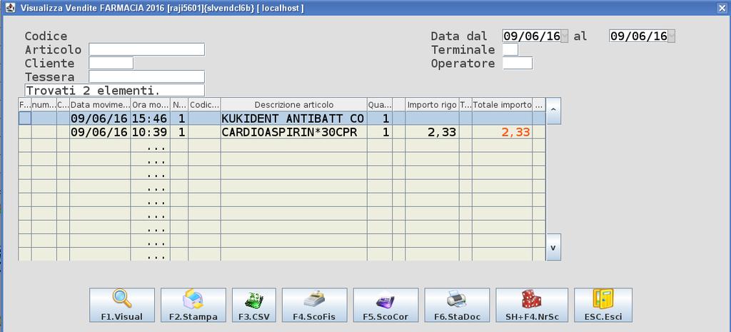 ricercare oppure * per visualizzare tutte le vendita effettuate con