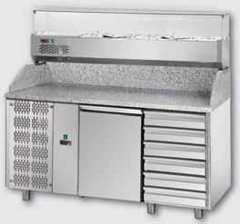 piano in granito e Vetrina Refrigerata 1 door Refrigerated Pizza Counter 600x400 with 6 neutral drawers, granite working top, refrigerated display and units on the left side - Tour Réfrigéré Pizza