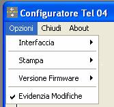 Il programma di configurazione. Menù Opzioni. Facendo un Click su tale menù si apre una tendina: contenente le quattro classi di opzioni selezionabili: Interfaccia: il tipo di interfaccia utilizzata.