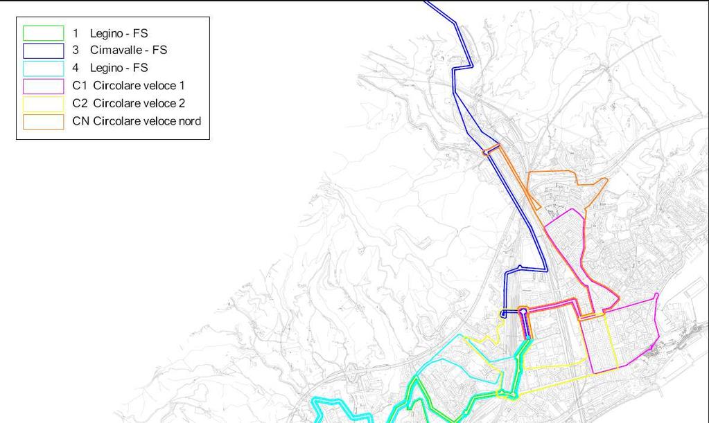 SISTEMA A D ANELLI - LINEE SUBURBANE Per quanto riguarda il trasporto pubblico nello scenario zero viene riprodotta la prima strategia descritta al par. 5.3.