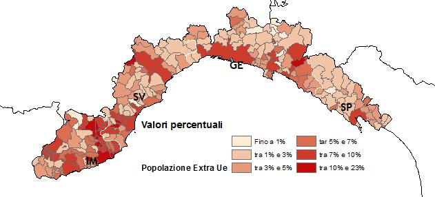 Figura 3. Presenza (in valori assoluti) di cittadini non comunitari su base comunale.