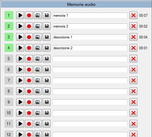 Invio immediato di sequenze di file audio Con questa funzione è possibile programmare l invio di file audio che possono essere messaggi consecutivi temporizzati o file musicali come Play List.