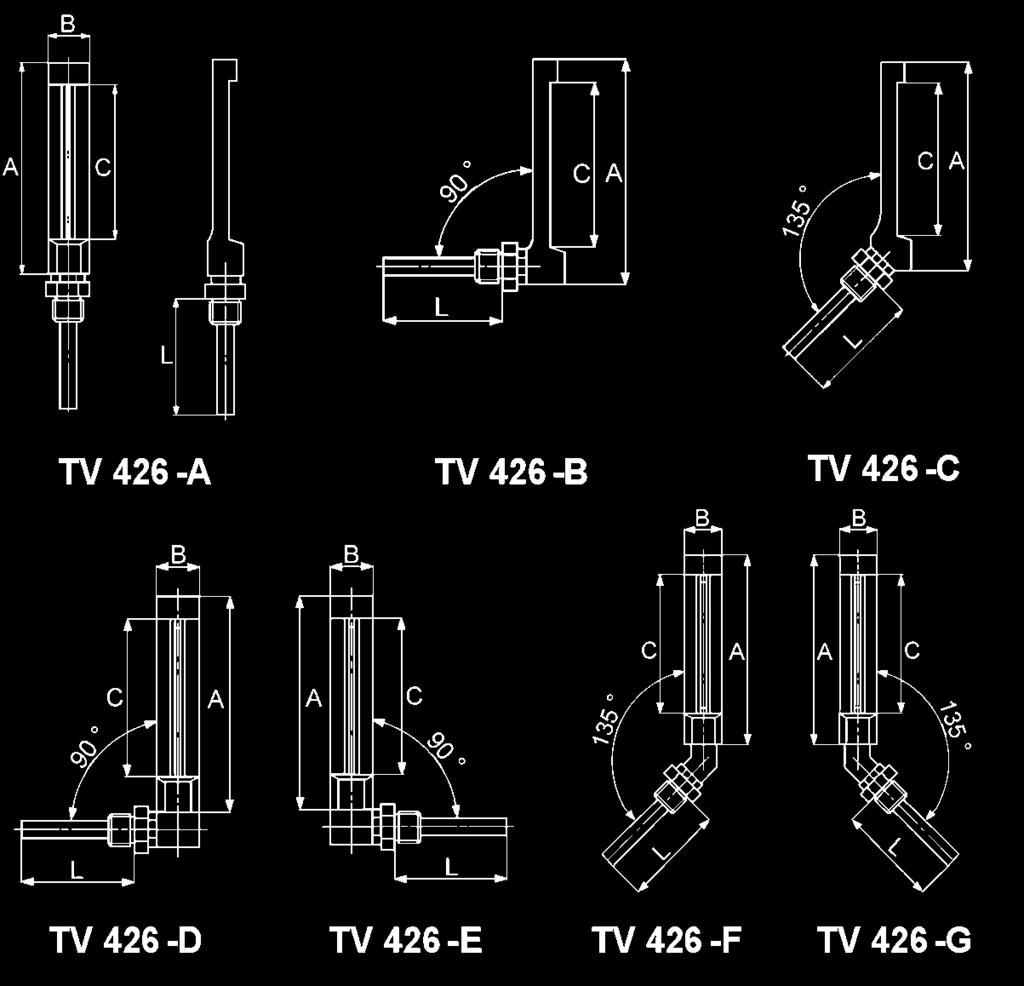 Tabella TV Campi di scala e relative divisioni della graduazione dei termometri di vetro realizzati in funzione della dimensione nominale Table TV glass thermometers measuring ranges and divisions