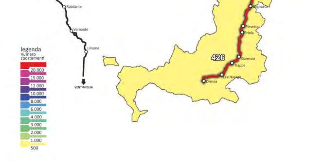 Tra le relazioni con i comuni esterni, le più frequenti, come riportato nel grafico e nella mappa, riguardano le zone di Ceva (zona R430)