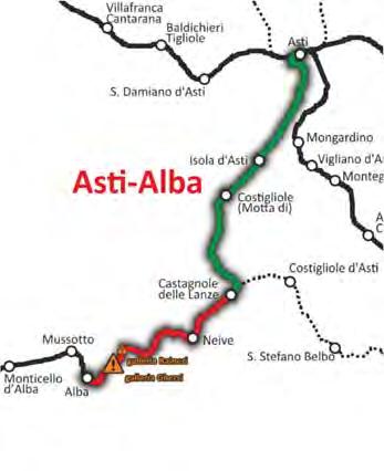 4.2. Asti-Castagnole-Alba Asti Alba Mappa della linea (in verde la tratta attiva per i treni storici) La tratta Asti Castagnole prevede interventi di ripristino degli impianti di sicurezza e dell