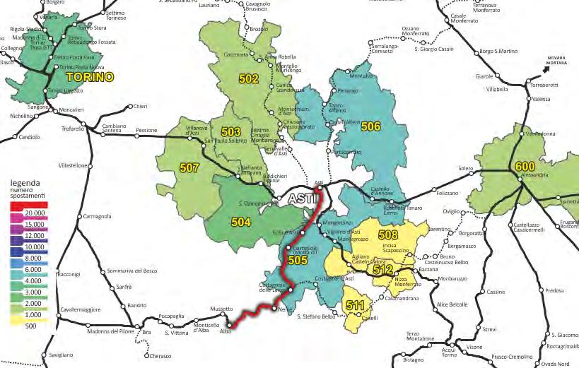 riguardano le zone di Moncalvo (R506) con il 19% delle relazioni, di Costigliole (R505) con il 15% e Torino con il 13%.