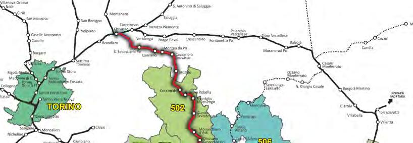 mappa, riguardano le zone di Moncalvo (R506) con il 19% delle relazioni, di Costigliole (R505) con il 15% e Torino con il 13%.
