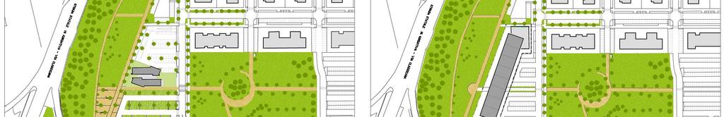Le due planimetrie riportate qui di seguito illustrano la ridotta superficie coperta, la continuità spaziale e del verde proposta nel progetto attuale rispetto a quello del PUE originario.