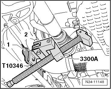 Pagina 10 di 13 Spostare in avanti il motore con l'ausilio del tirante filettato del dispositivo di sostegno del motore -3300 A-.