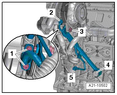 Estratte le viti -1 e 3-, la ghiera -2- e le viti a sezione cava -4 e 5-, rimuovere il