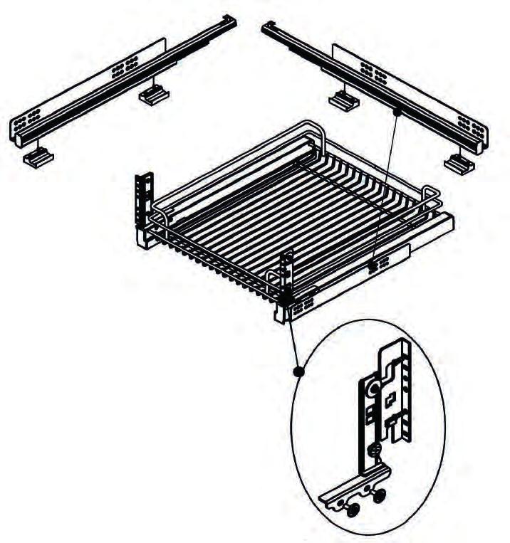 53 MONTAGGIO DEL CESTONE INSERIRE AD INCASTRO I 4 PATTINI SOTTO LE GUIDE (2 su ogni