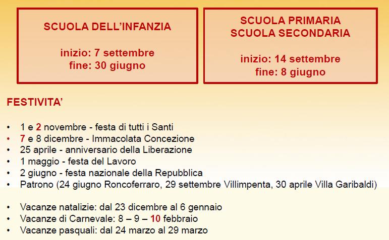 Calendario scolastico Il Consiglio